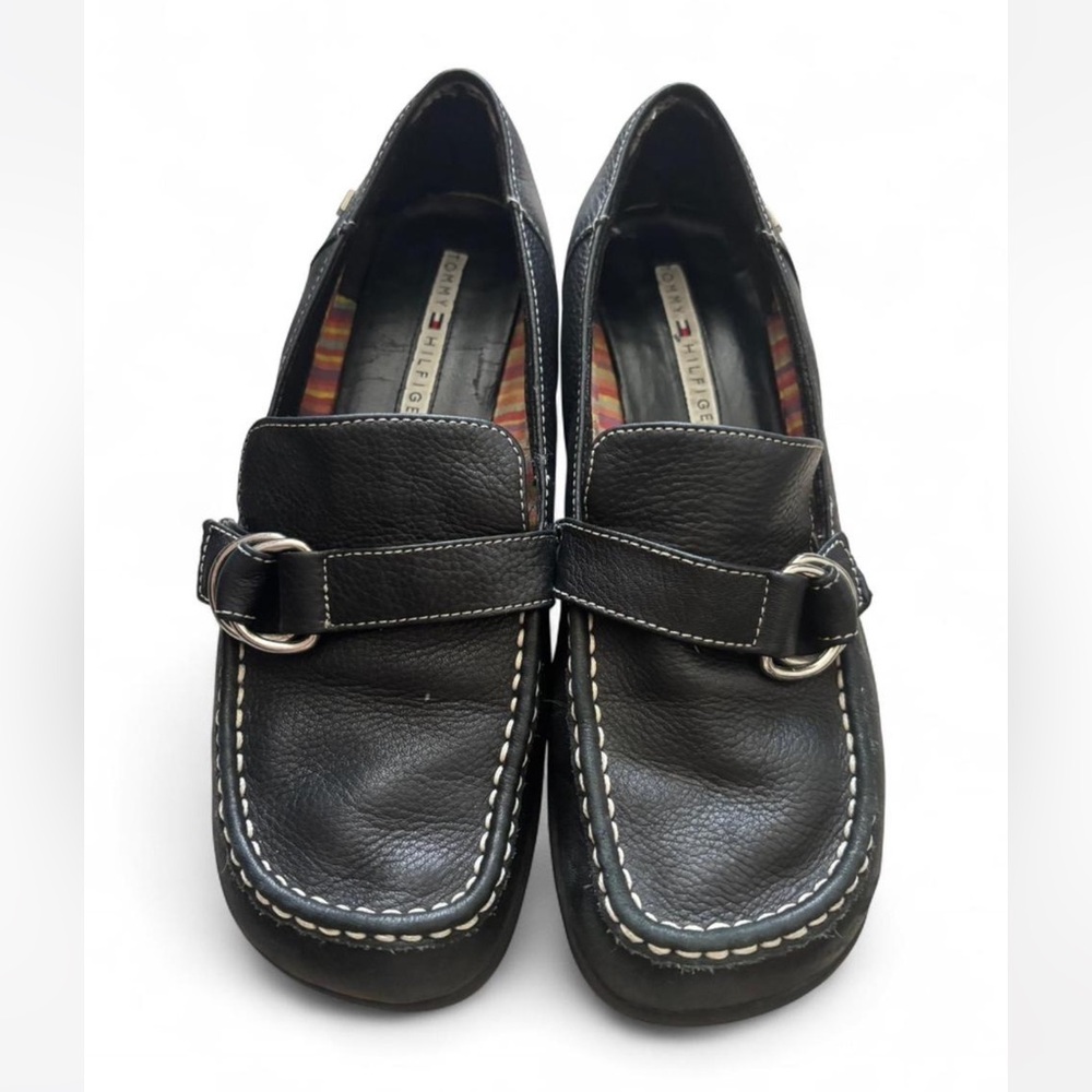 Tommy Hilfiger Black Leather Horsebit Loafers